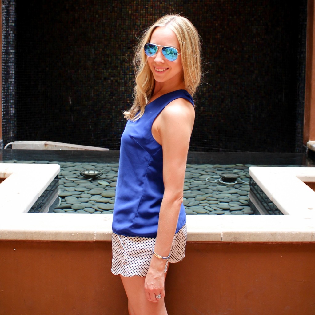 Club Monaco Amber Shorts Ray Ban Blue Gold Mirrored Sunglasses