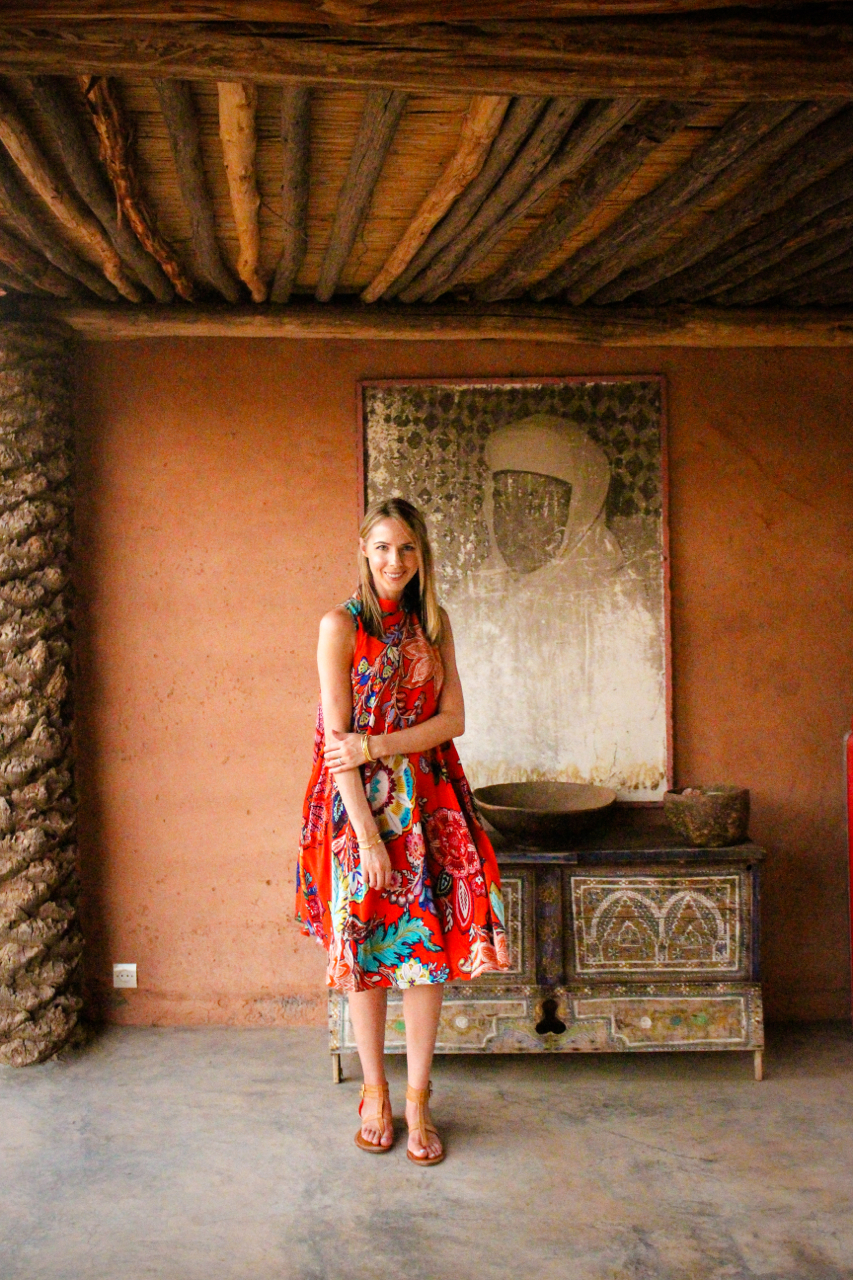 Anthropologie Maeve Larkhill Swing Dress at Kasbah Bab Ourika, Morocco
